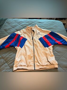Tommy Hilfiger Cream Bomber Jacket with Signature Flag Patch
